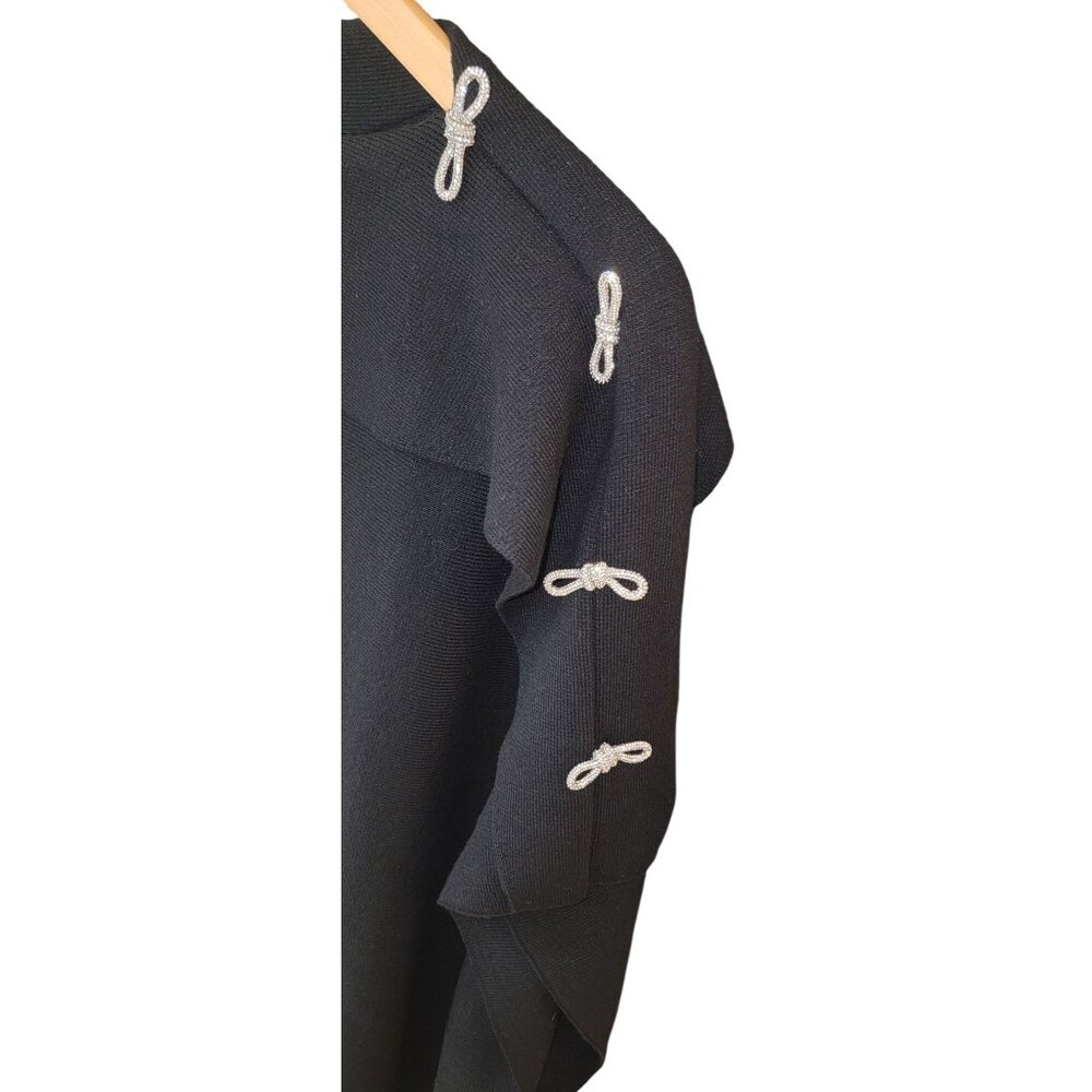 Chico’s NWT Black Cashmere-Blend Poncho Sweater Rhinestone Bow Sleeve $129 MSRP - Picture 6 of 6
